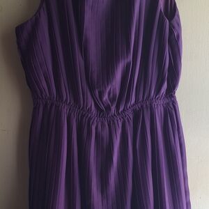 Pleated Purple Mini Dress with Gathered Waist